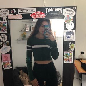 Green, White and Navy Striped Long Sleeve